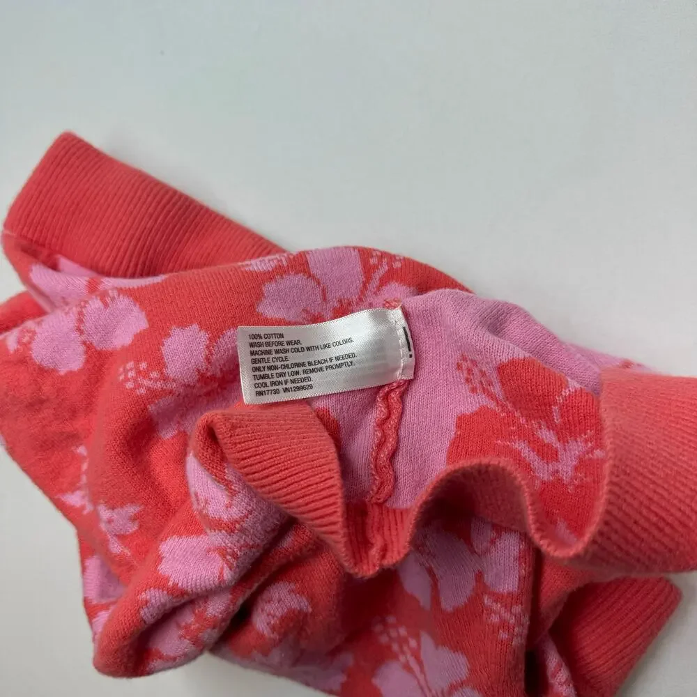 Art Class Hibiscus Knit Mini Skirt L 10/12 Red Pink Floral Y2K Coconut Girl Boho - Picture 10 of 10